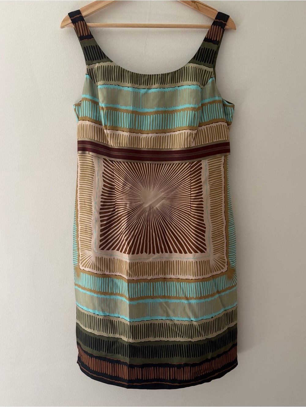Nicole Miller Vintage Silk Dress Geometric Sleeveless Sheath Brown Size 12